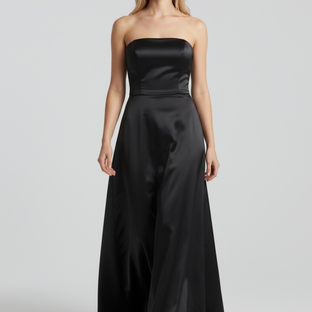 Papell Boutique Party Wedding Evening Strapless Satin Vtg‎ Fifted Dress 8 Black